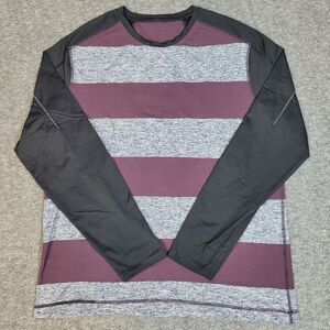 Lululemon Surge Warm Crew Mens Size L Bold Stripe Black Cherry Heathered Navy
